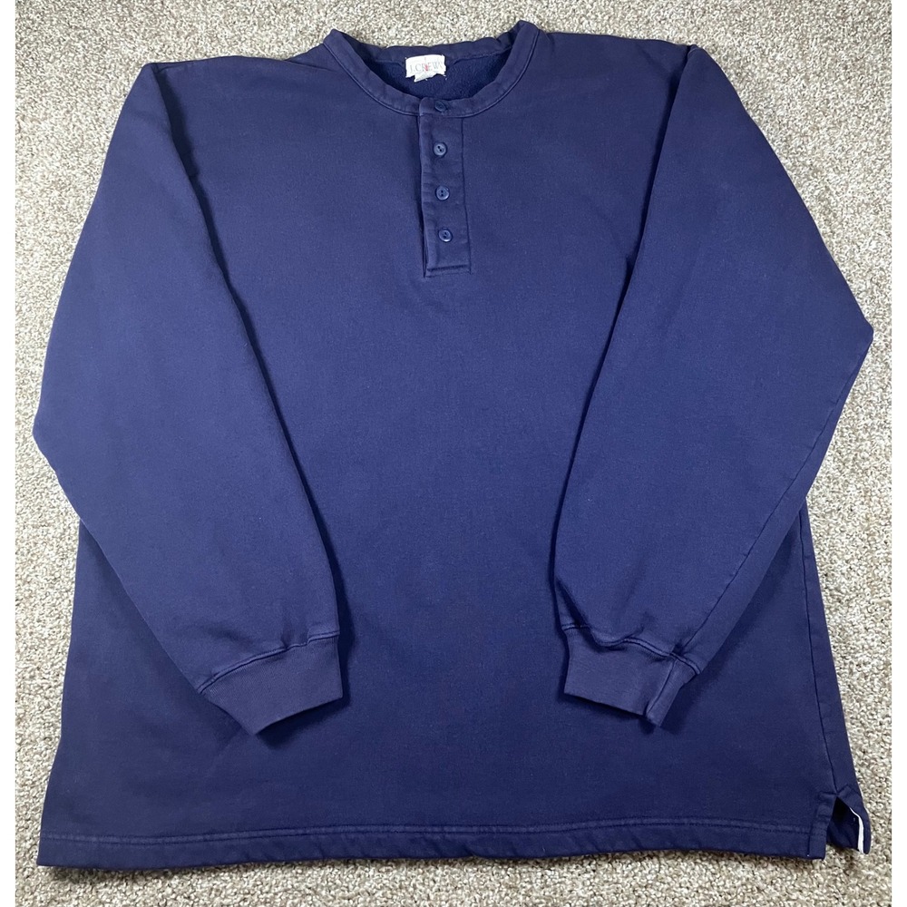 Vintage J Crew Henley Sweatshirt Mens XL Navy Blue Made in USA Cotton Blend